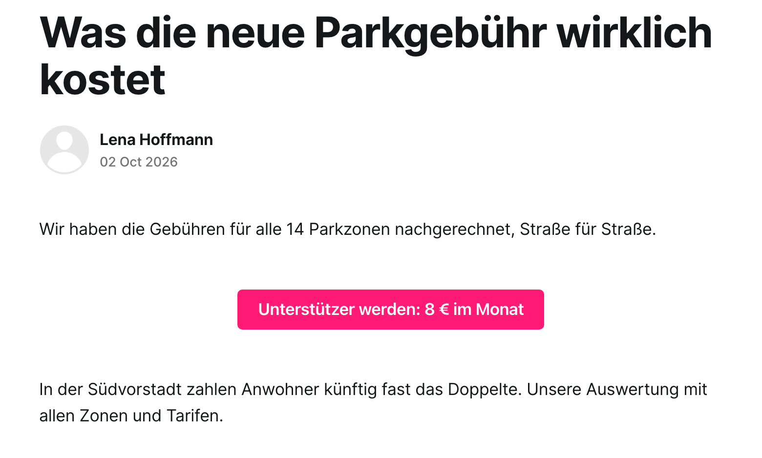 Derselbe Beitrag, angemeldet als Mitglied mit der Stufe Unterstützer: Der ganze Text ist lesbar